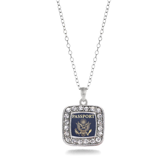 Silver Passport Square Charm Classic Necklace