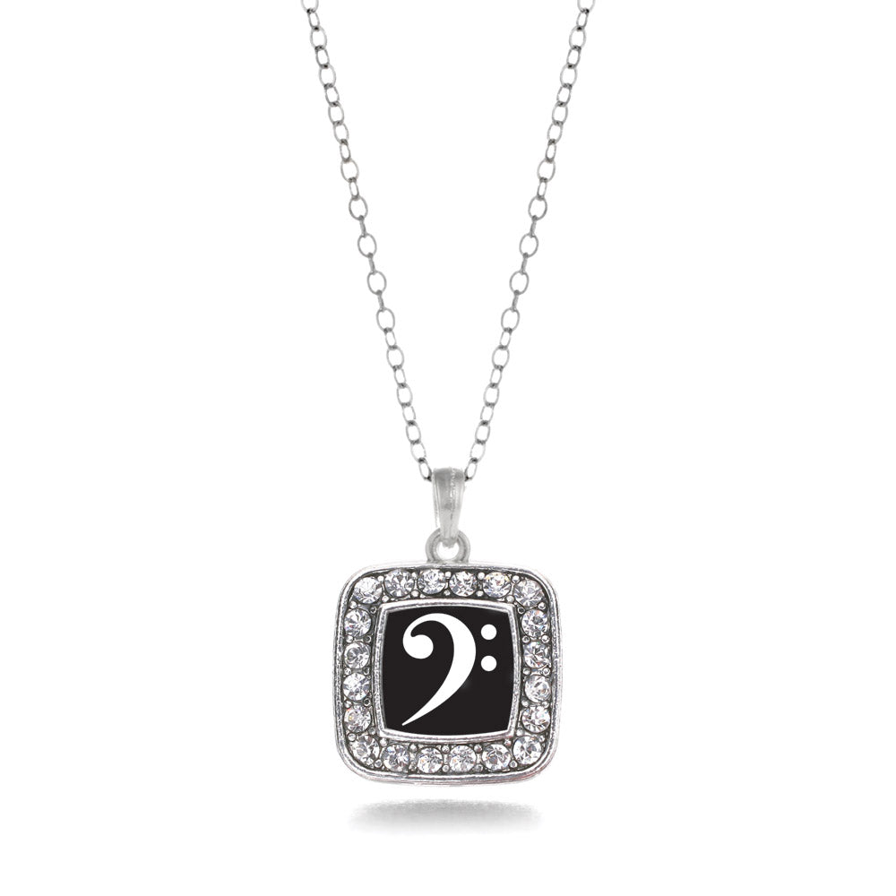 Silver Bass Clef Square Charm Classic Necklace