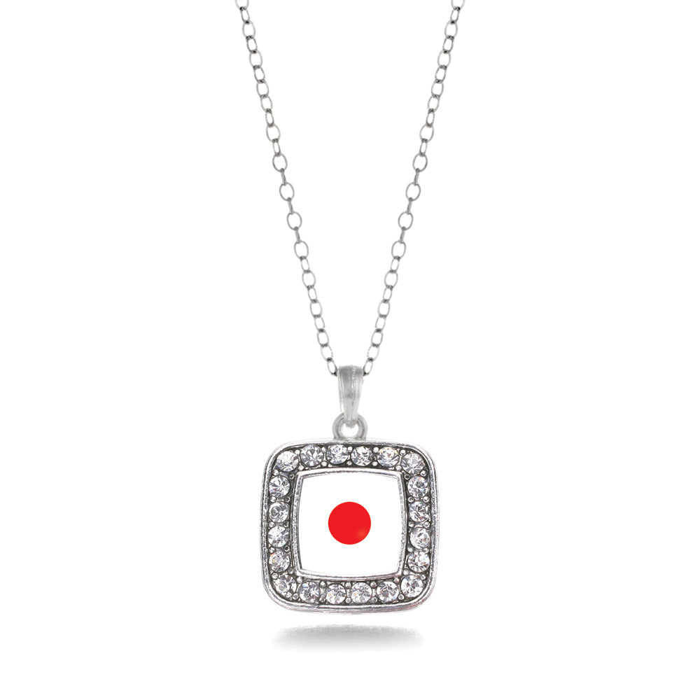 Silver Japan Flag Square Charm Classic Necklace