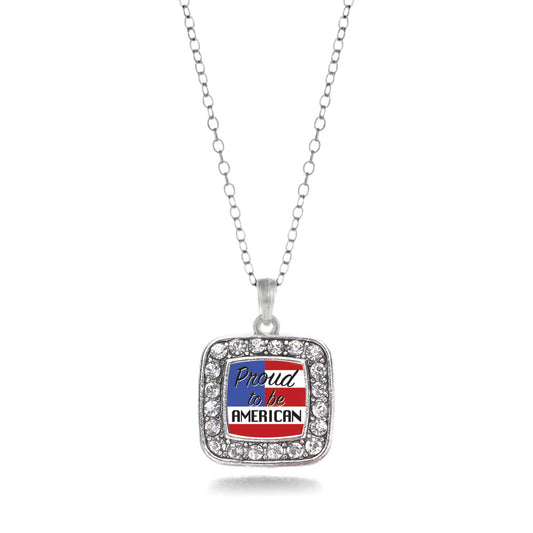 Silver Proud to be American Square Charm Classic Necklace