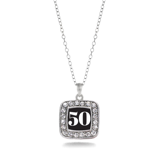 Silver Sport Number 50 Square Charm Classic Necklace