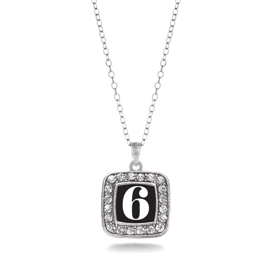 Silver Sport Number 6 Square Charm Classic Necklace