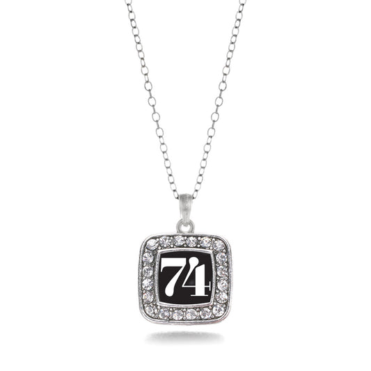 Silver Sport Number 74 Square Charm Classic Necklace