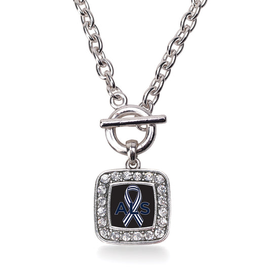 Silver ALS Awareness Square Charm Toggle Necklace