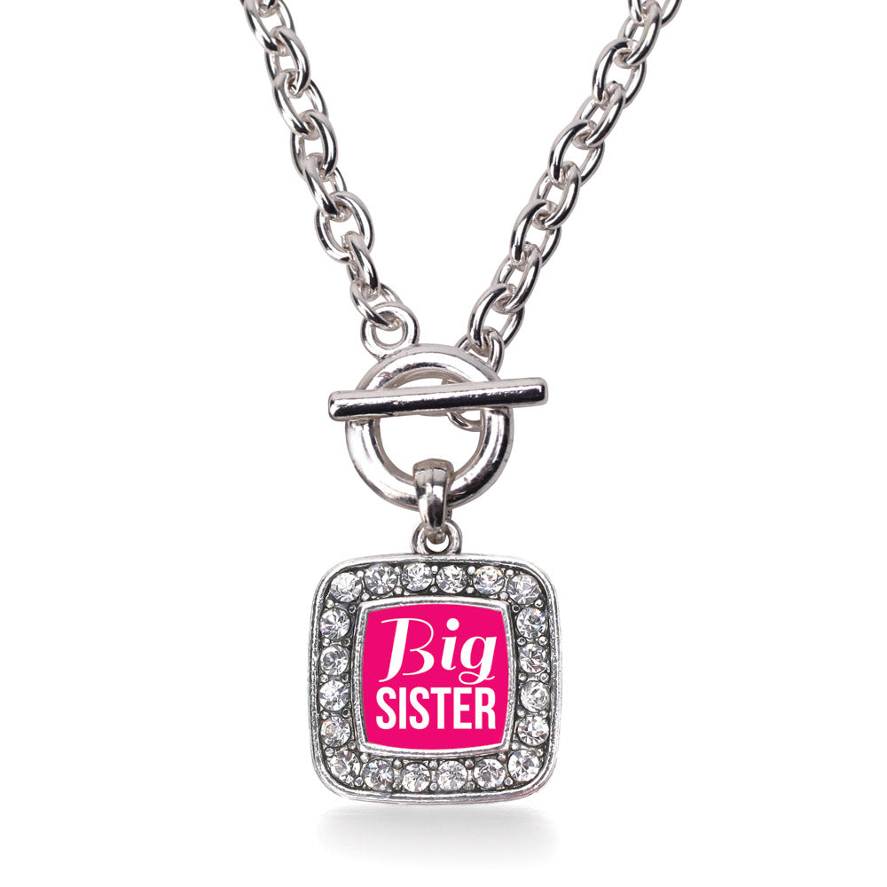 Silver Big Sister Square Charm Toggle Necklace