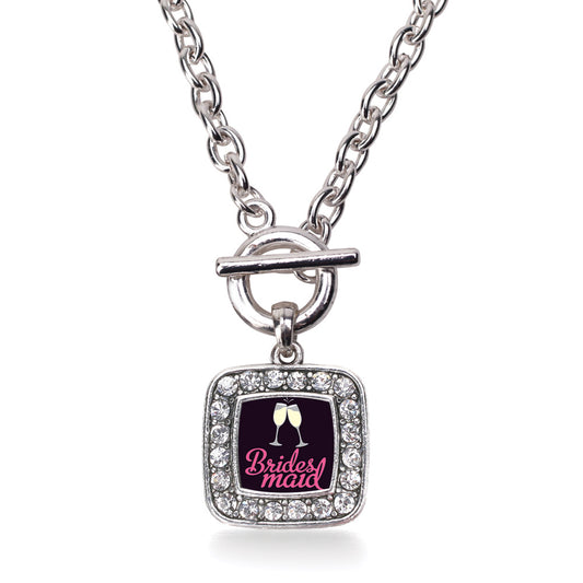 Silver Bridesmaid Square Charm Toggle Necklace