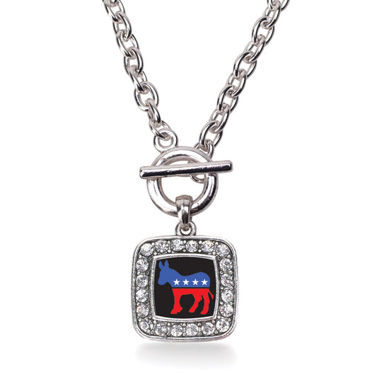Silver Democrat Square Charm Toggle Necklace