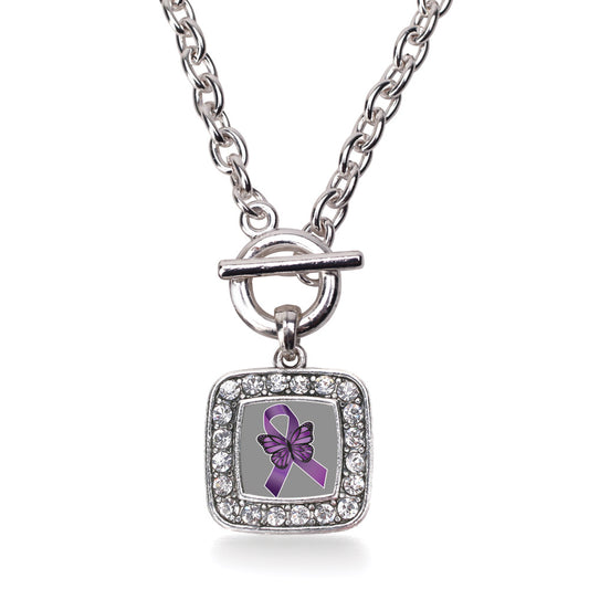Silver Fibromyalgia Awareness Square Charm Toggle Necklace
