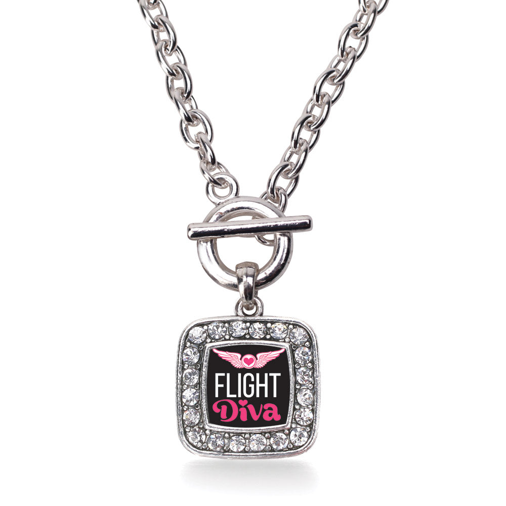 Silver Flight Diva Square Charm Toggle Necklace