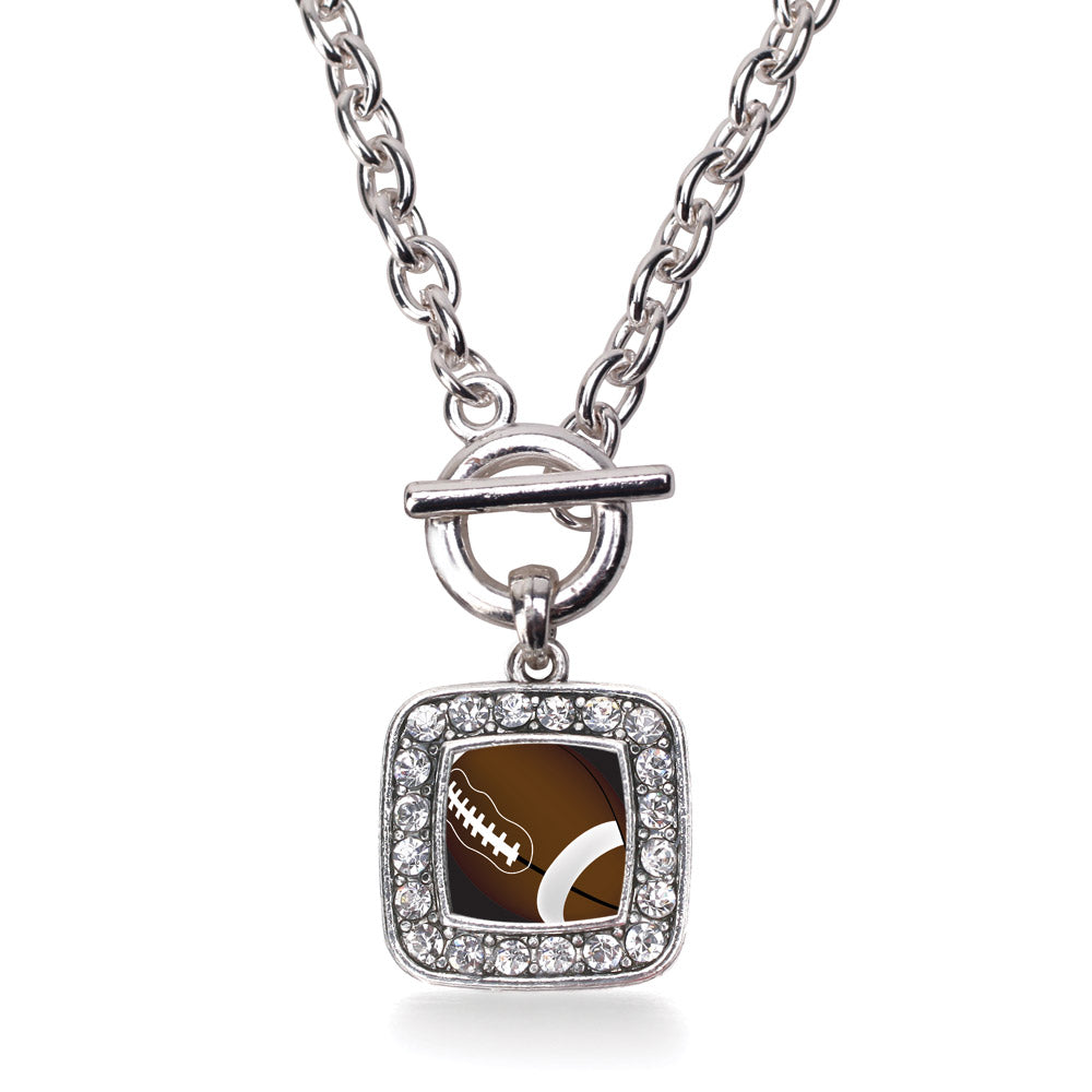 Silver Football Lovers Square Charm Toggle Necklace