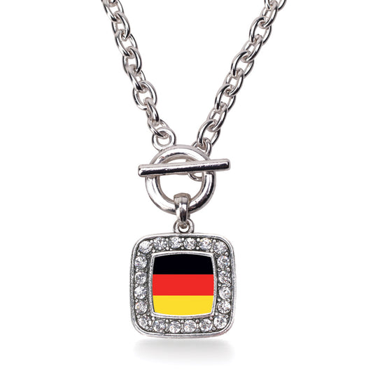 Silver Germany Flag Square Charm Toggle Necklace