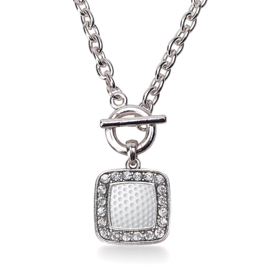 Silver Golf Lovers Square Charm Toggle Necklace