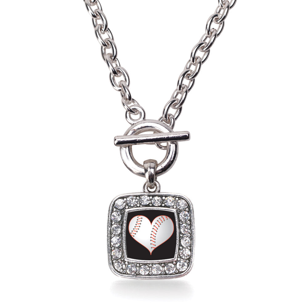 Silver Heart Of A Baseball Player Square Charm Toggle Necklace