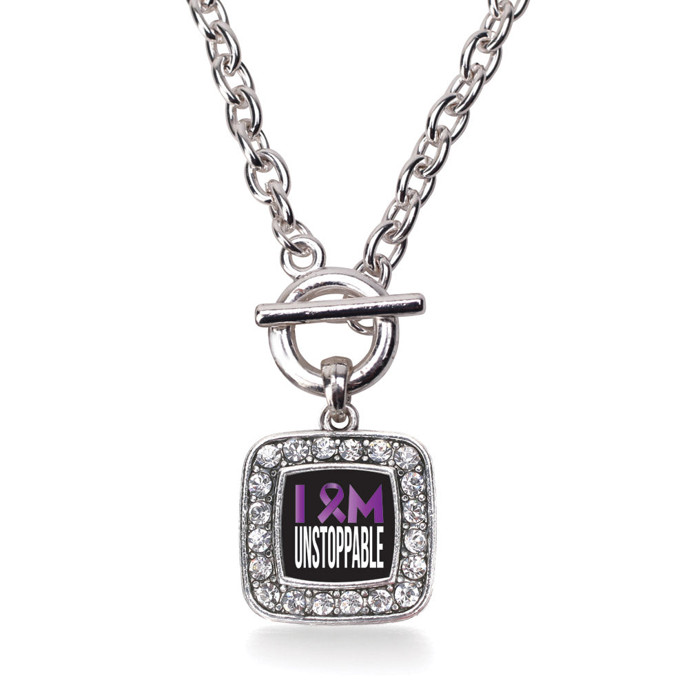 Silver I Am Unstoppable Square Charm Toggle Necklace