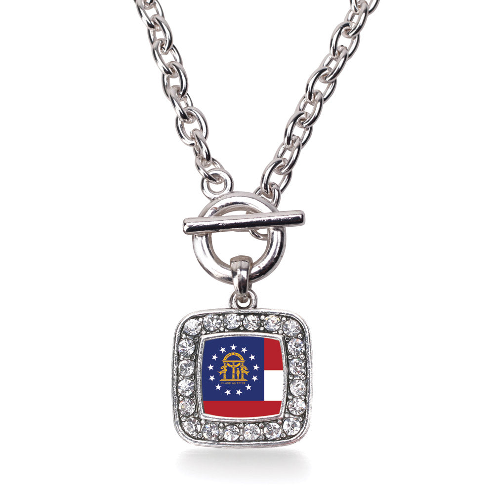 Silver Georgia Flag Square Charm Toggle Necklace