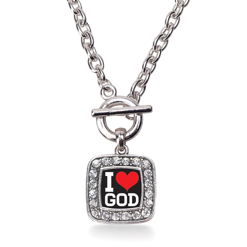 Silver I Love God Square Charm Toggle Necklace