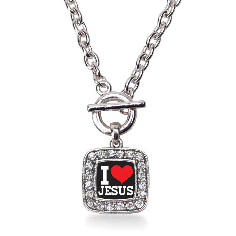 Silver I Love Jesus Square Charm Toggle Necklace