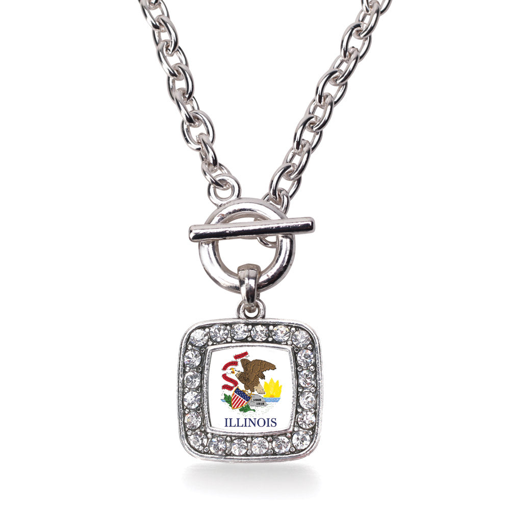 Silver Illinois Flag Square Charm Toggle Necklace