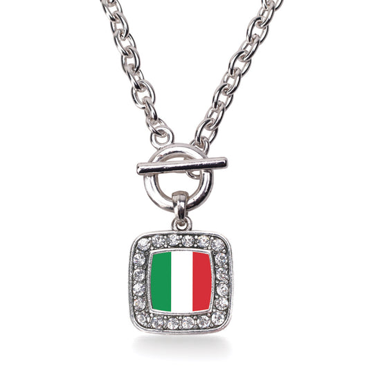 Silver Italian Flag Square Charm Toggle Necklace