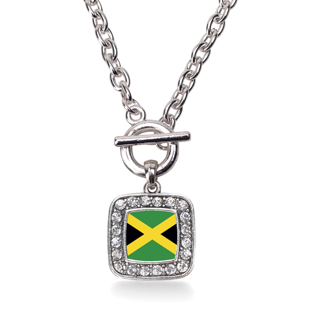 Silver Jamaican Flag Square Charm Toggle Necklace