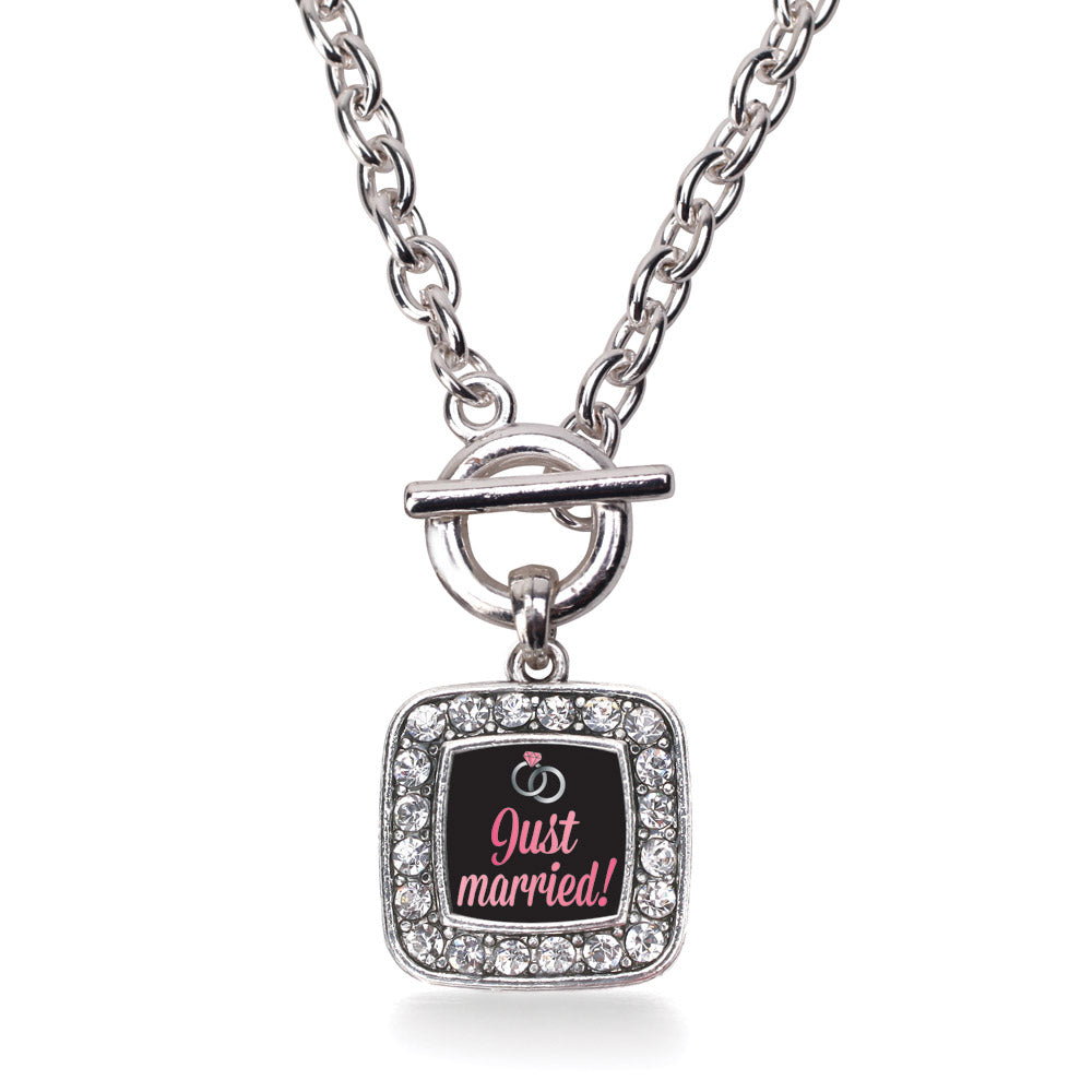 Silver Just Married Square Charm Toggle Necklace