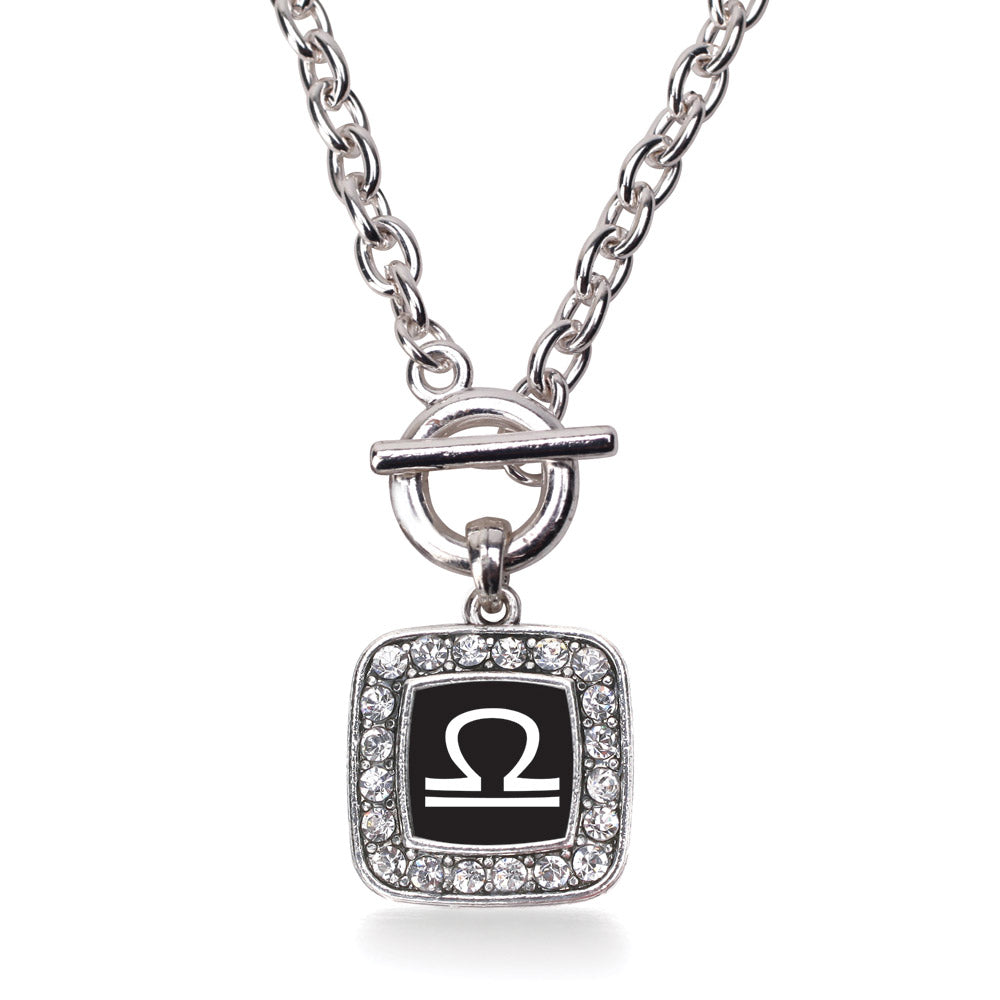 Silver Libra Zodiac Square Charm Toggle Necklace