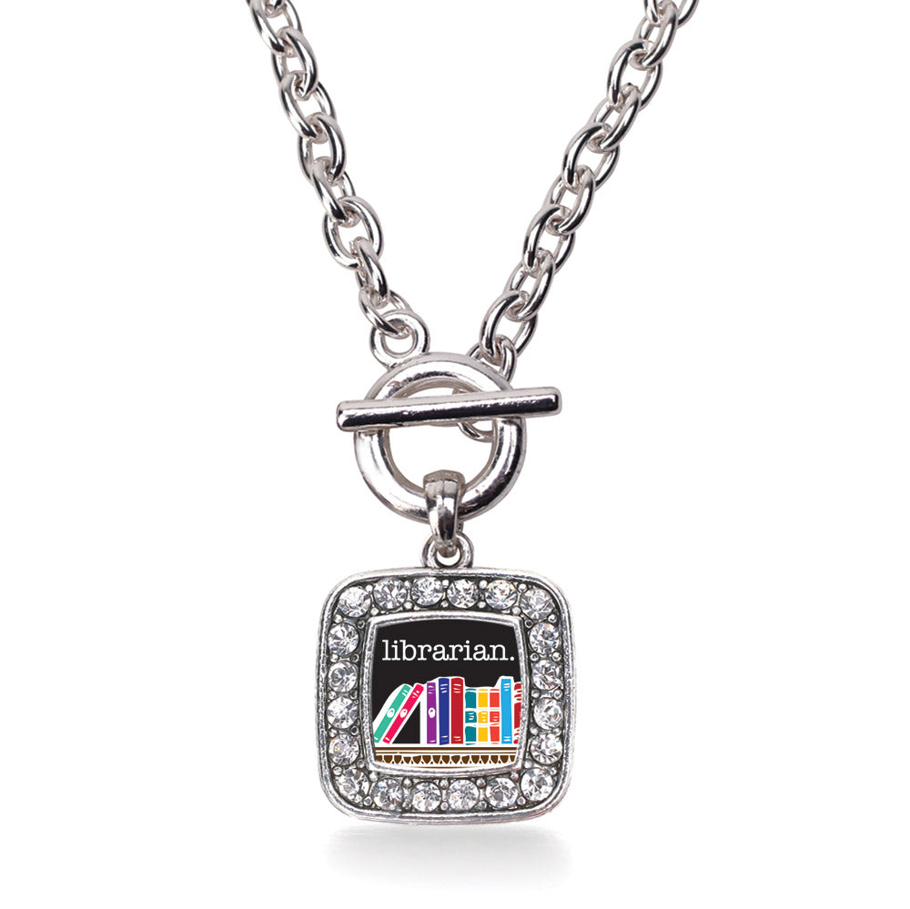 Silver Librarian Square Charm Toggle Necklace