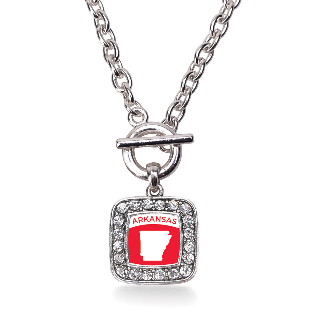 Silver Arkansas Outline Square Charm Toggle Necklace