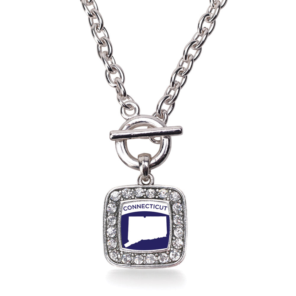 Silver Connecticut Outline Square Charm Toggle Necklace