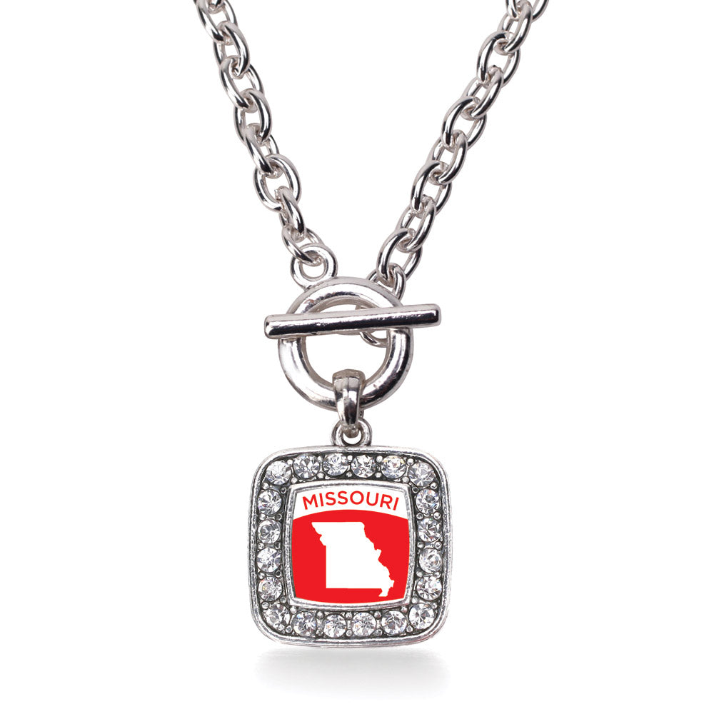 Silver Missouri Outline Square Charm Toggle Necklace