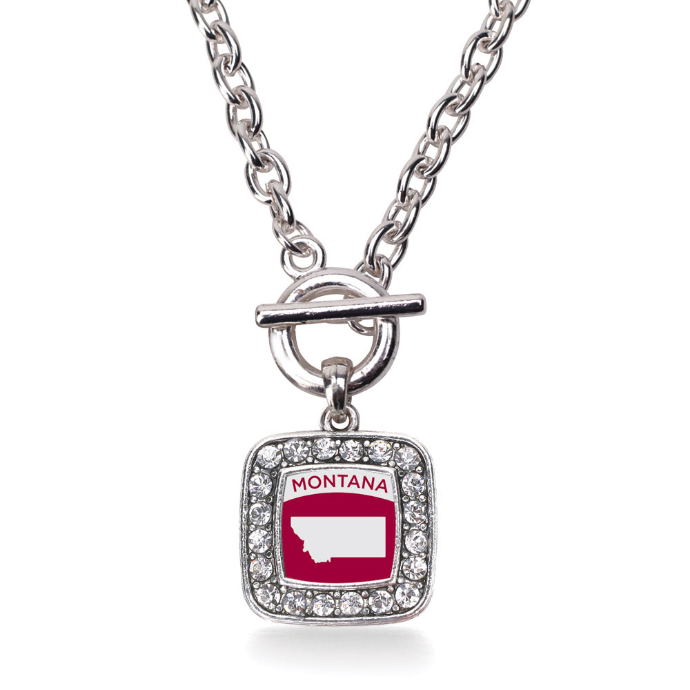 Silver Montana Outline Square Charm Toggle Necklace