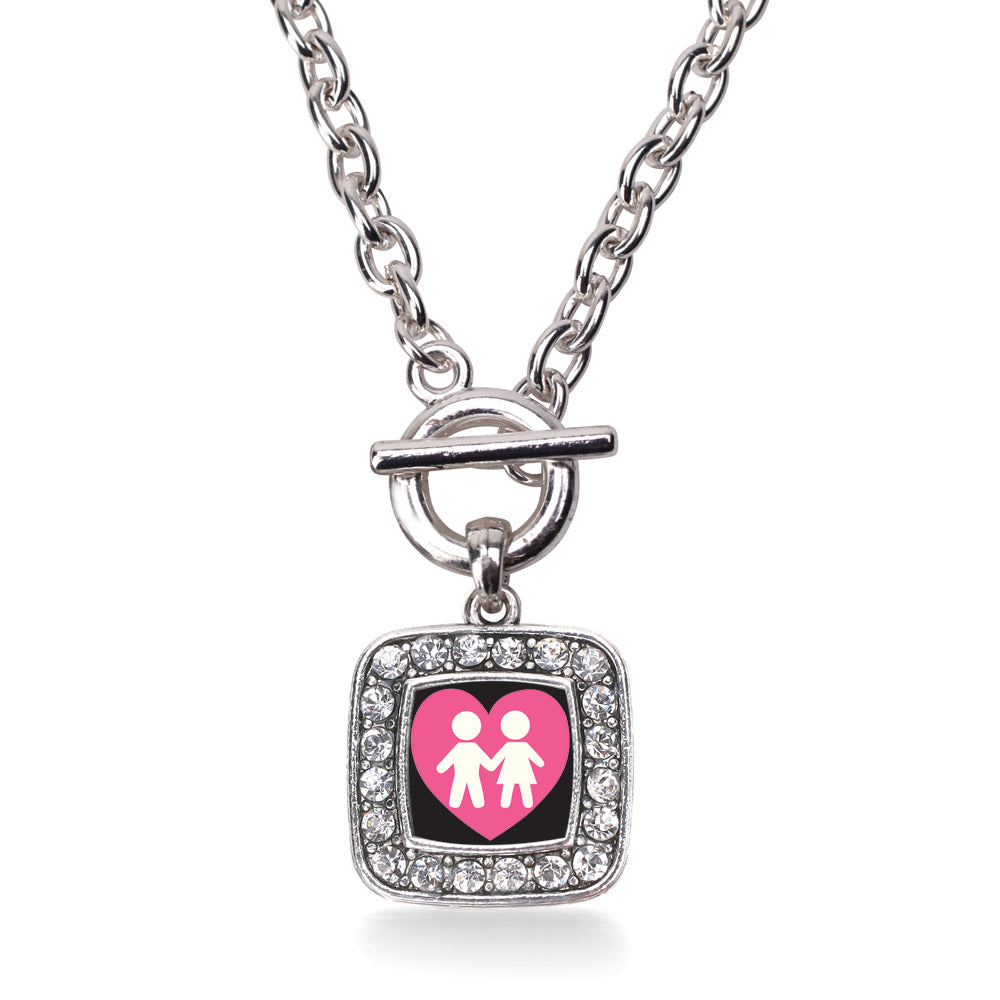 Silver Love My Kids Square Charm Toggle Necklace