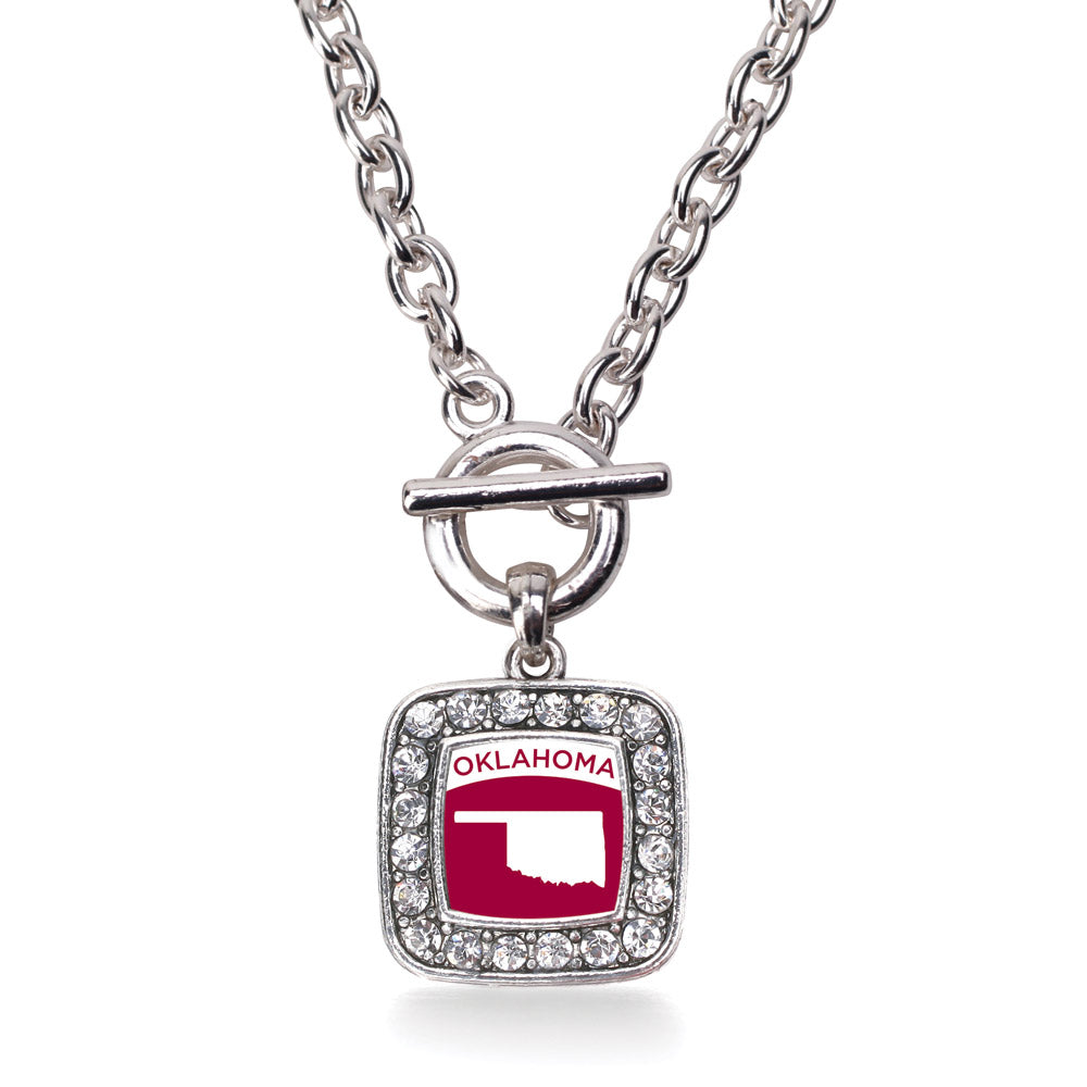 Silver Oklahoma Outline Square Charm Toggle Necklace