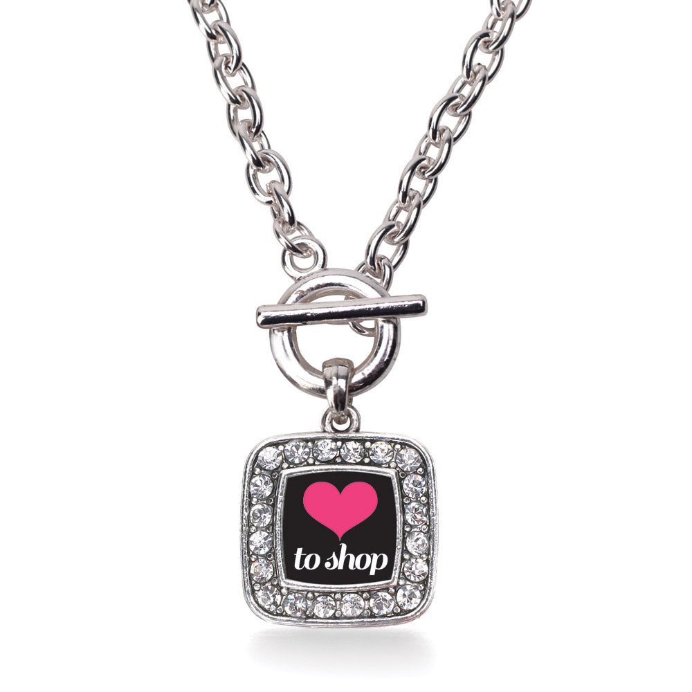Silver Love to Shop Square Charm Toggle Necklace