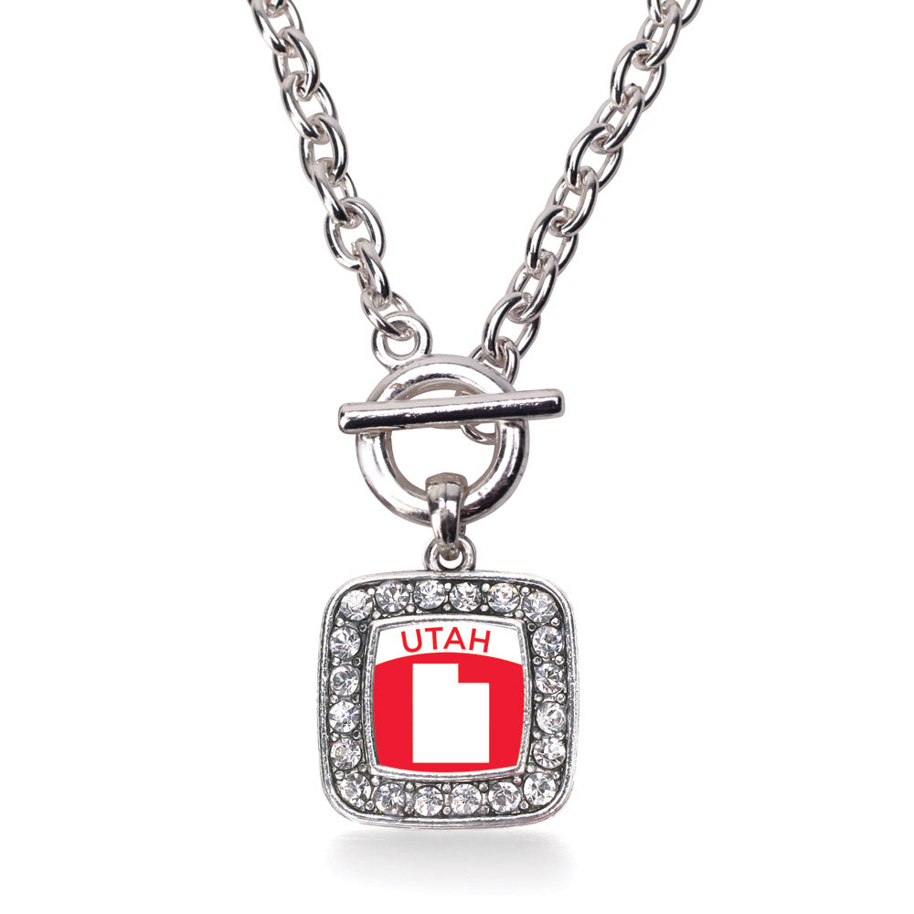 Silver Utah Outline Square Charm Toggle Necklace