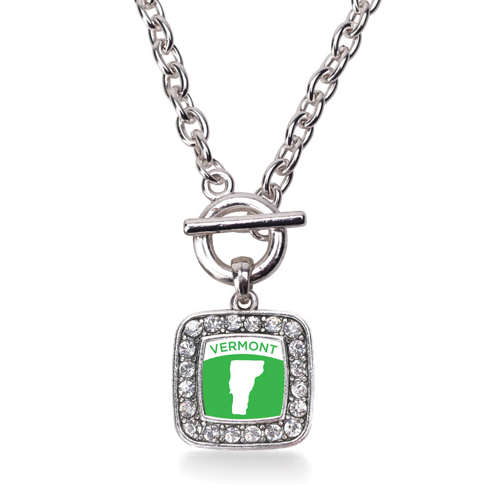 Silver Vermont Outline Square Charm Toggle Necklace