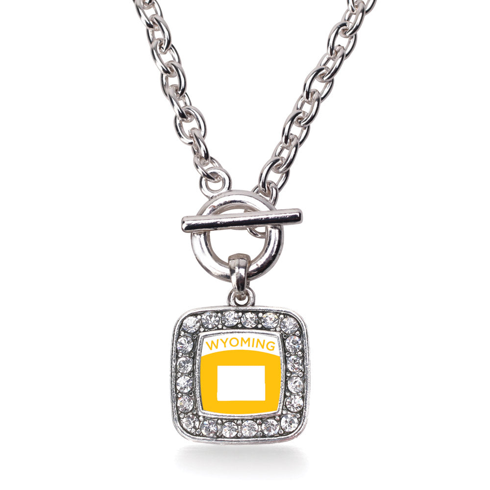 Silver Wyoming Outline Square Charm Toggle Necklace