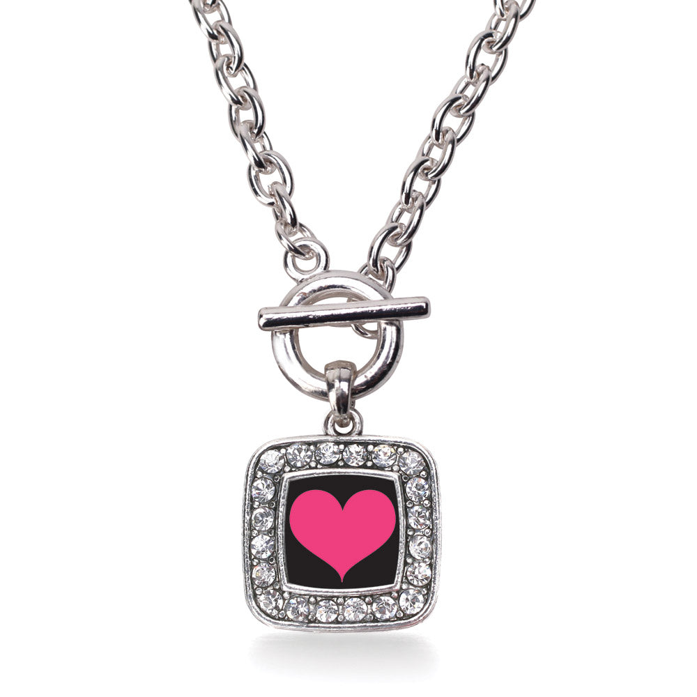 Silver Lovers Square Charm Toggle Necklace