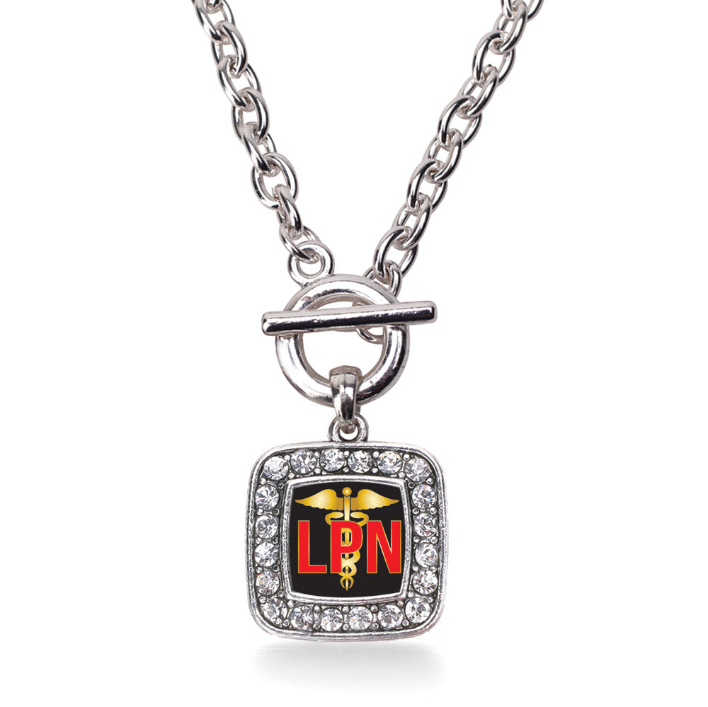Silver LPN Square Charm Toggle Necklace