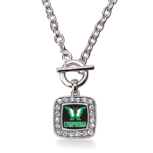 Silver Lymphoma Support and Awareness Square Charm Toggle Necklace
