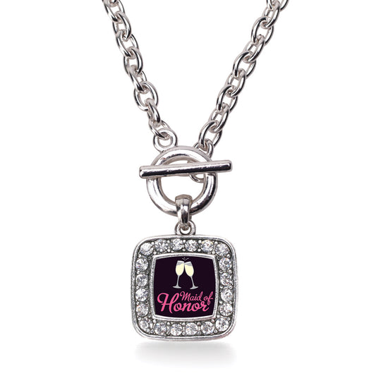 Silver Maid Of Honor Square Charm Toggle Necklace