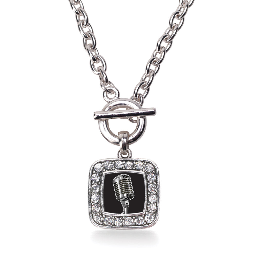 Silver Microphone Square Charm Toggle Necklace
