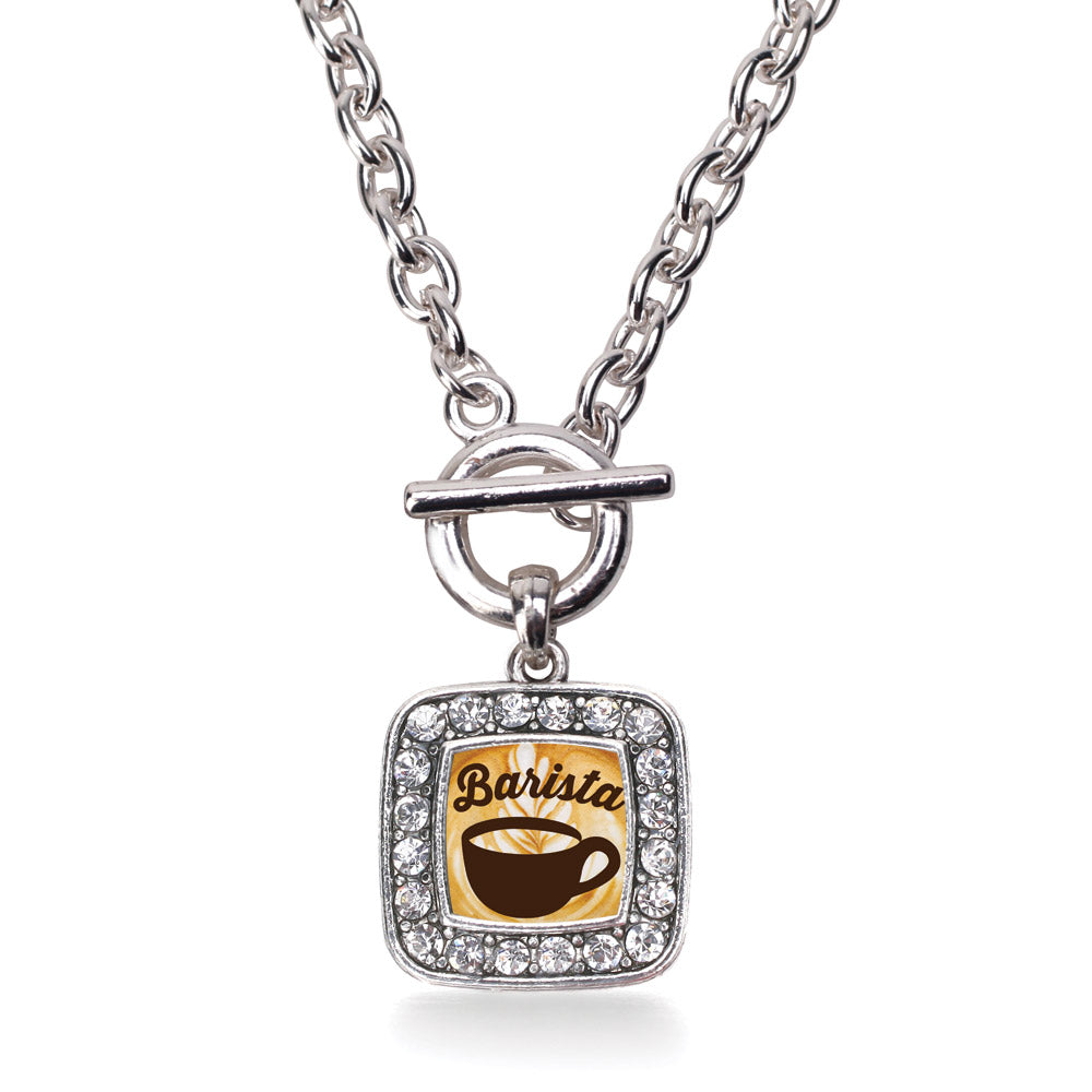 Silver Barista Square Charm Toggle Necklace