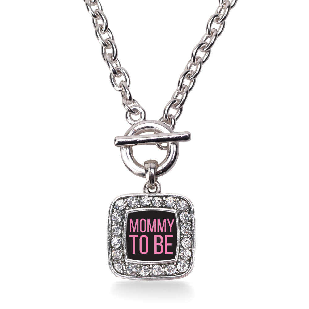 Silver Mommy To Be Pink Square Charm Toggle Necklace