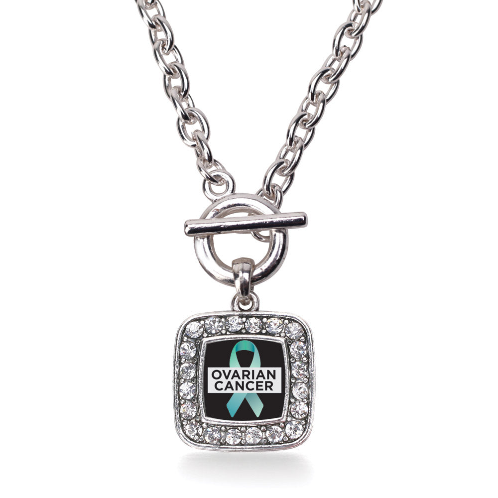 Silver Ovarian Cancer Square Charm Toggle Necklace