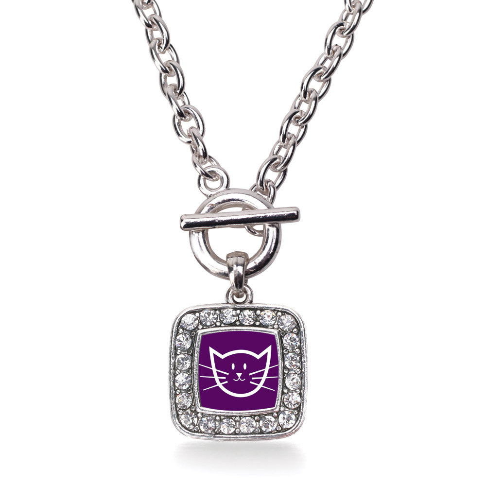 Silver Pretty Kitty Square Charm Toggle Necklace