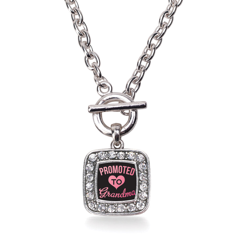 Silver Promoted To Grandma Square Charm Toggle Necklace