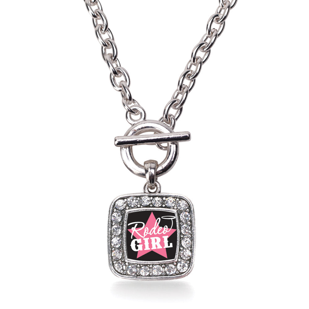 Silver Rodeo Girl Square Charm Toggle Necklace