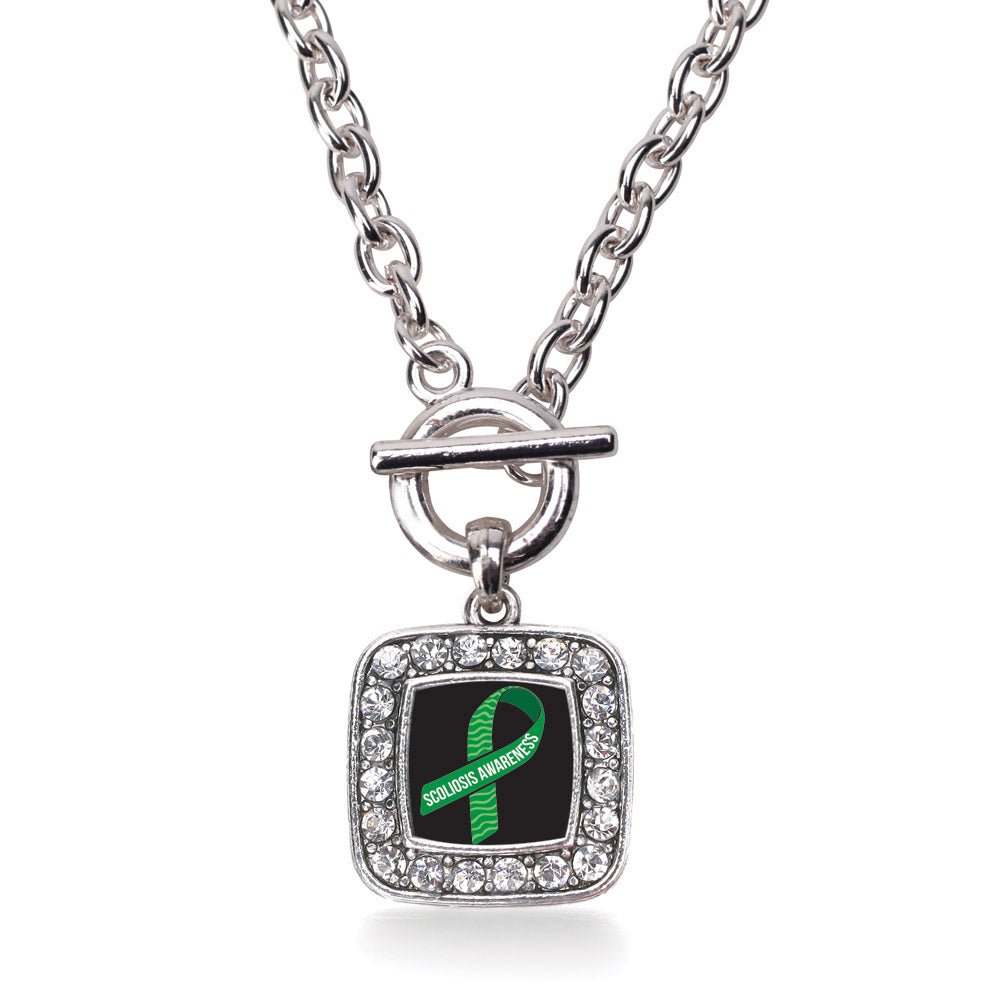 Silver Scoliosis Awareness Square Charm Toggle Necklace