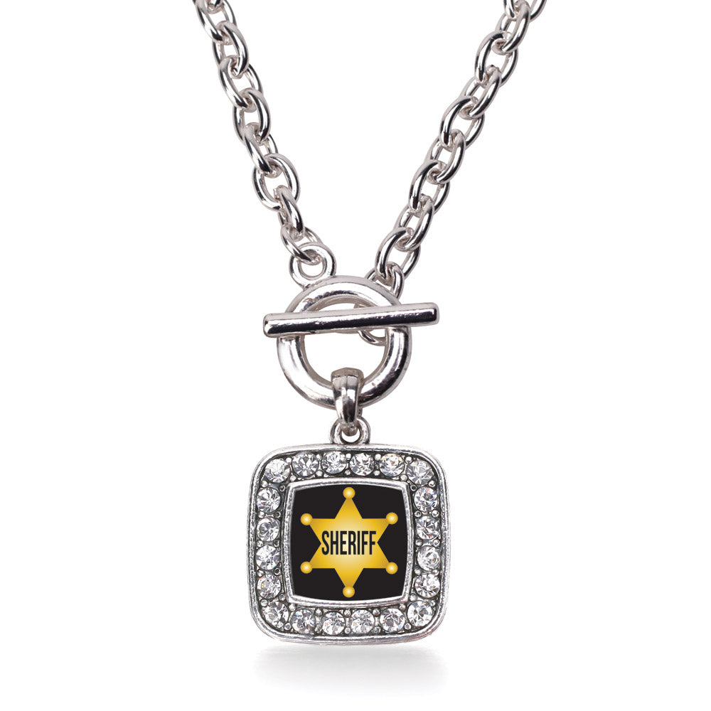 Silver Sheriff Square Charm Toggle Necklace